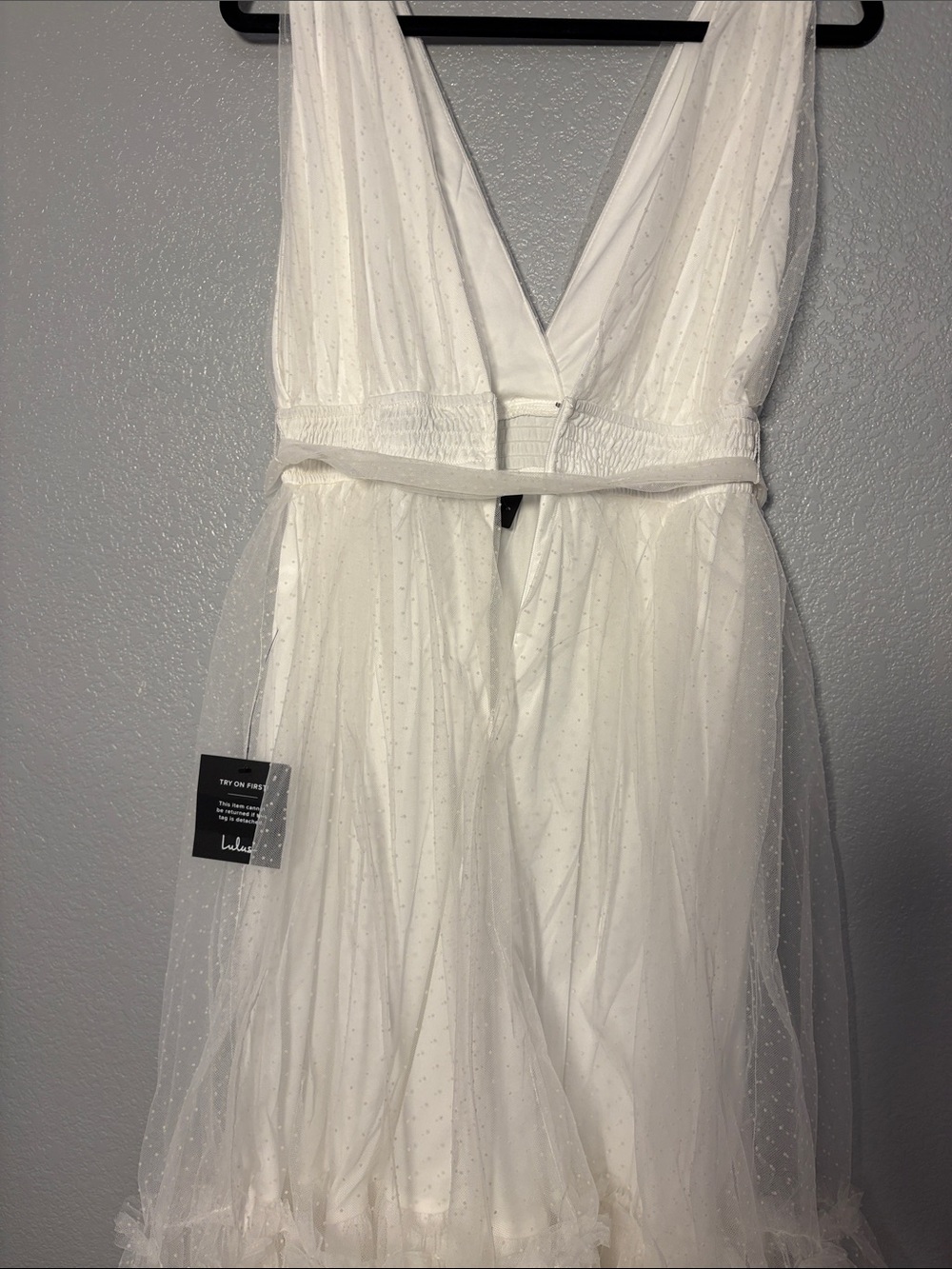 White Tulle V-Neck Midi Dress - Picture 8 of 8